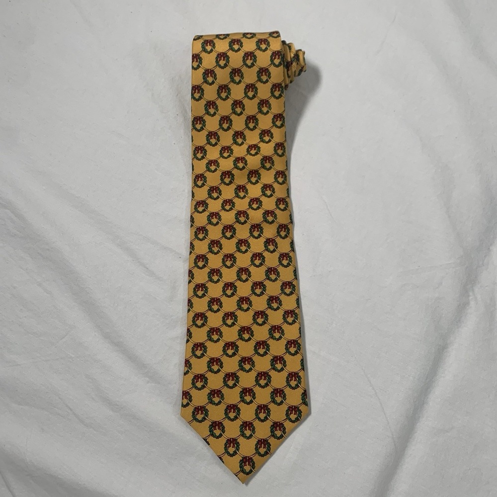 Brooks Brothers‎ Makers Vintage Dress Tie Mens 3.5" Christmas Wreath Motif